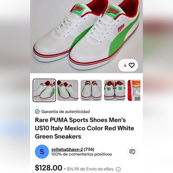 Rare PUMA Sports Shoes Men's US9 Italy Color Red White Green Sneakers NEW - Picture 15 of 15